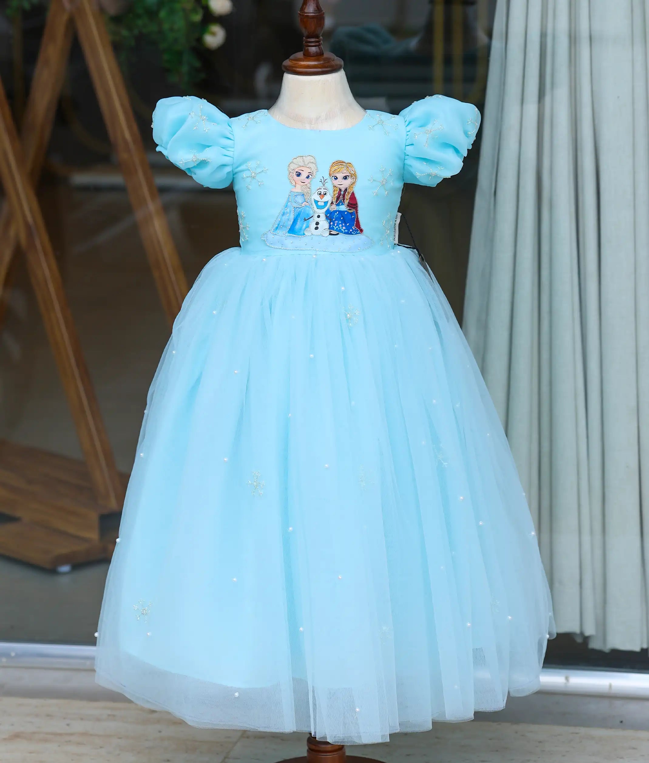 Frozen Theme Hand-Painted Blue Birthday Gown