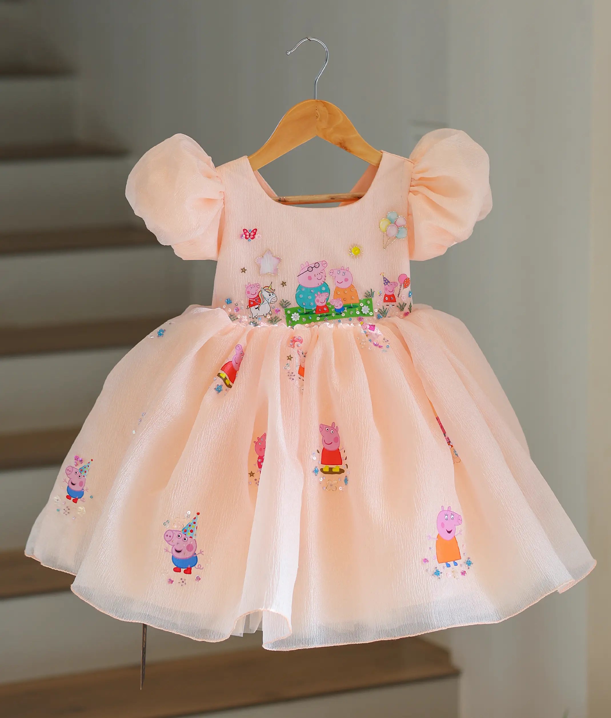 peppa pig dress for birthday Peach Crush Organza Handworked Theme Frock Let your little one Number:1 Simone Ashley's Hot Pink Petite
