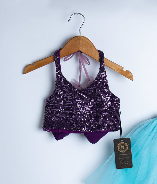 Navy blue sleeveless sequin top for toddler girls with elegant sparkly detail