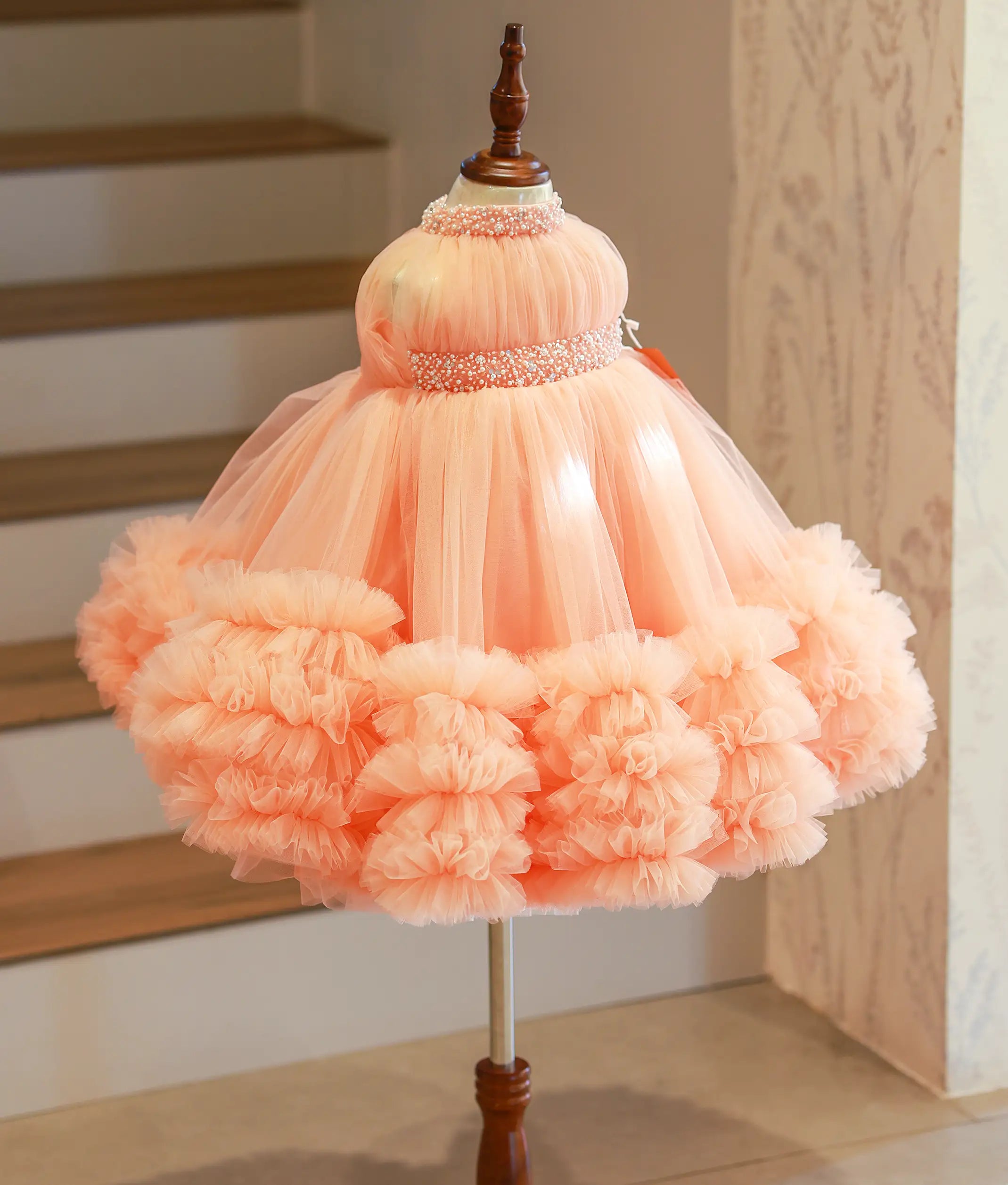 peach birthday dress AERYAN GOWN IN PEACH PINK – HappyLilliput main image 0