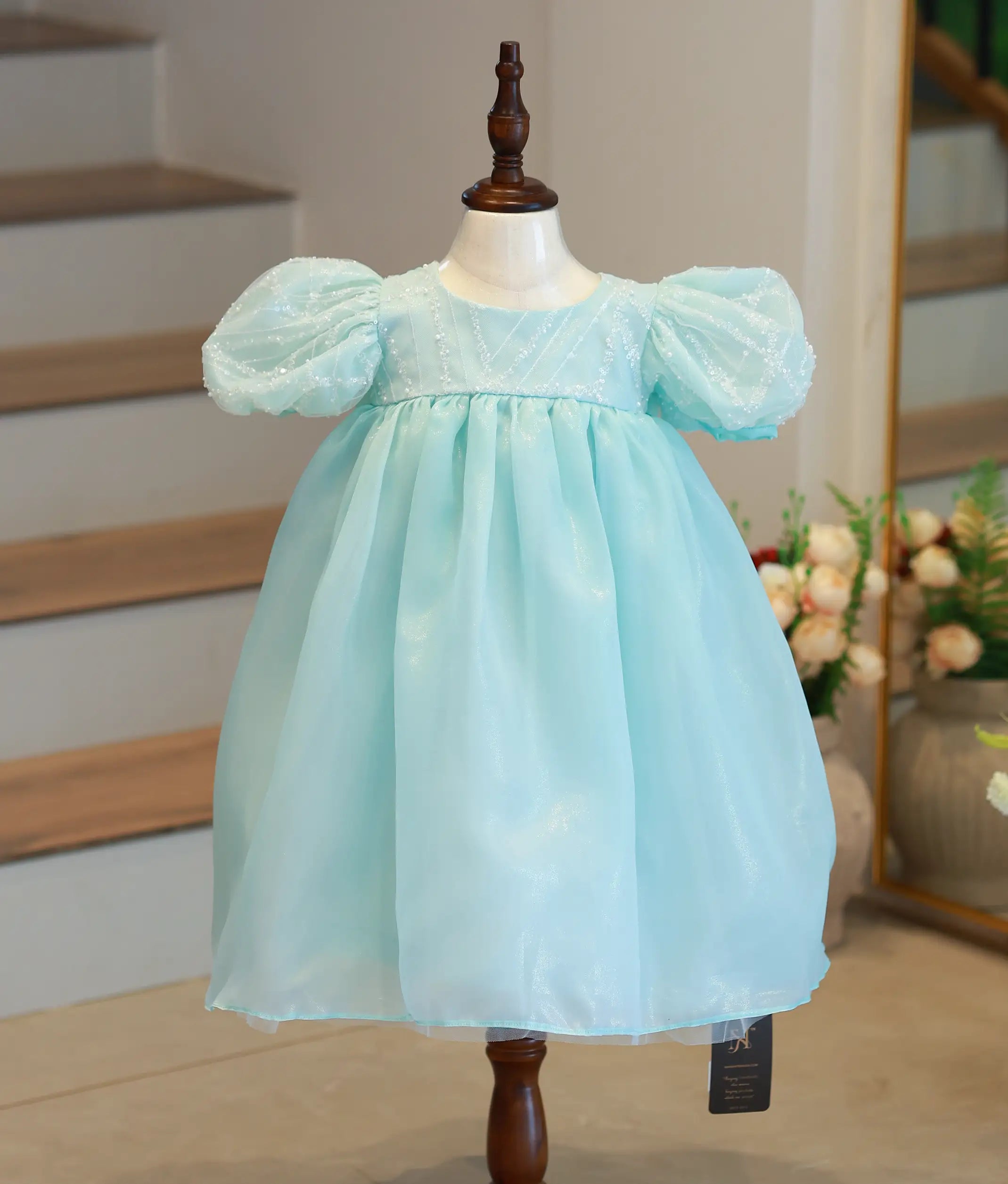 Powder Blue Shimmer Organza Frozen Theme Dress