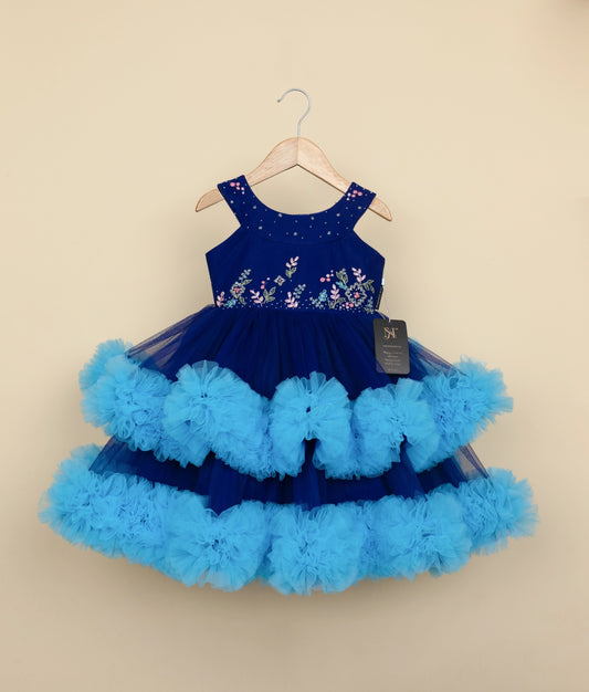 Royal blue and sky blue frilly birthday frock for baby girls – Nakshatra Kids