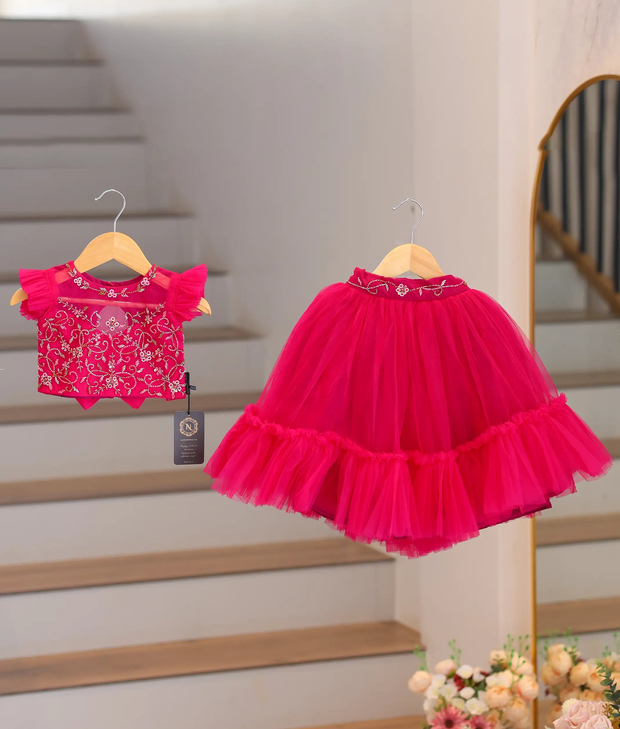 Rani Pink Tulle Net Handworked Skirt And Top – NakshatraKids LLP