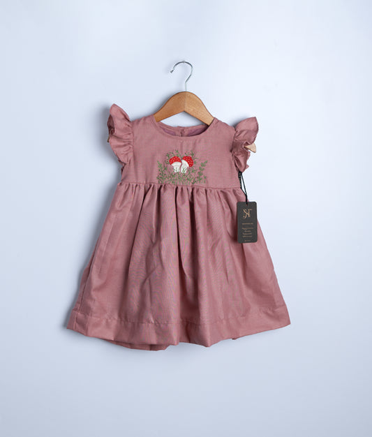 Brick Red Cute Embroidery Cotton frock For Baby Girl [Ready to ship :2966)