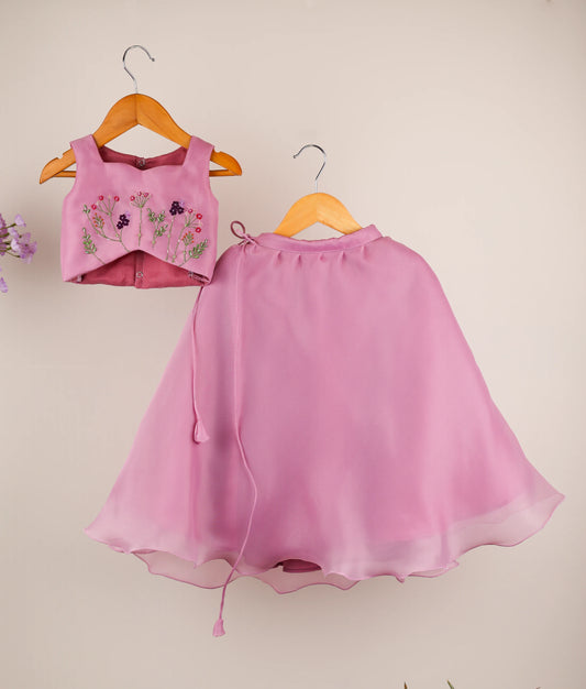 Pastel Lavender Sleeveless Handworked short top against plain background