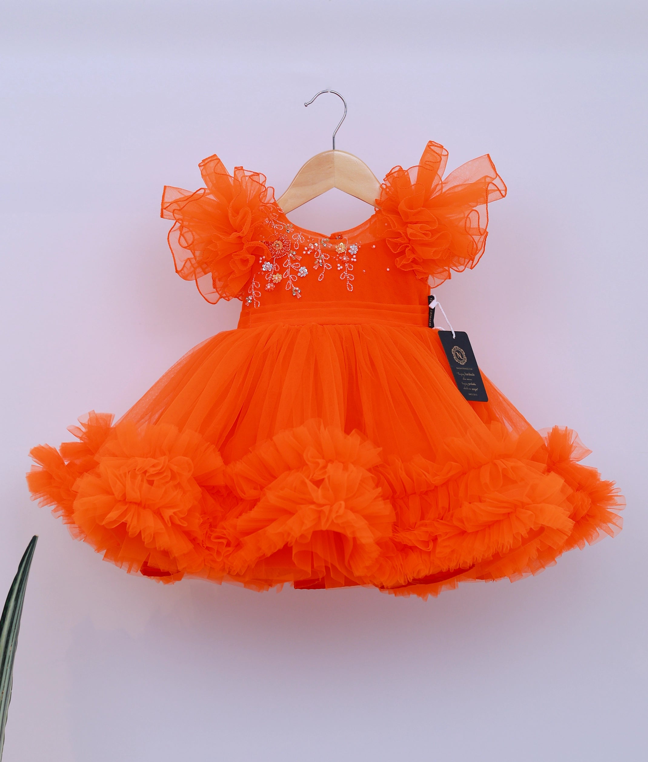 1 st birthday dress Orange Tulle Net Handworked Birthday Frock For Baby Girl 18 (1 to 2Yrs)