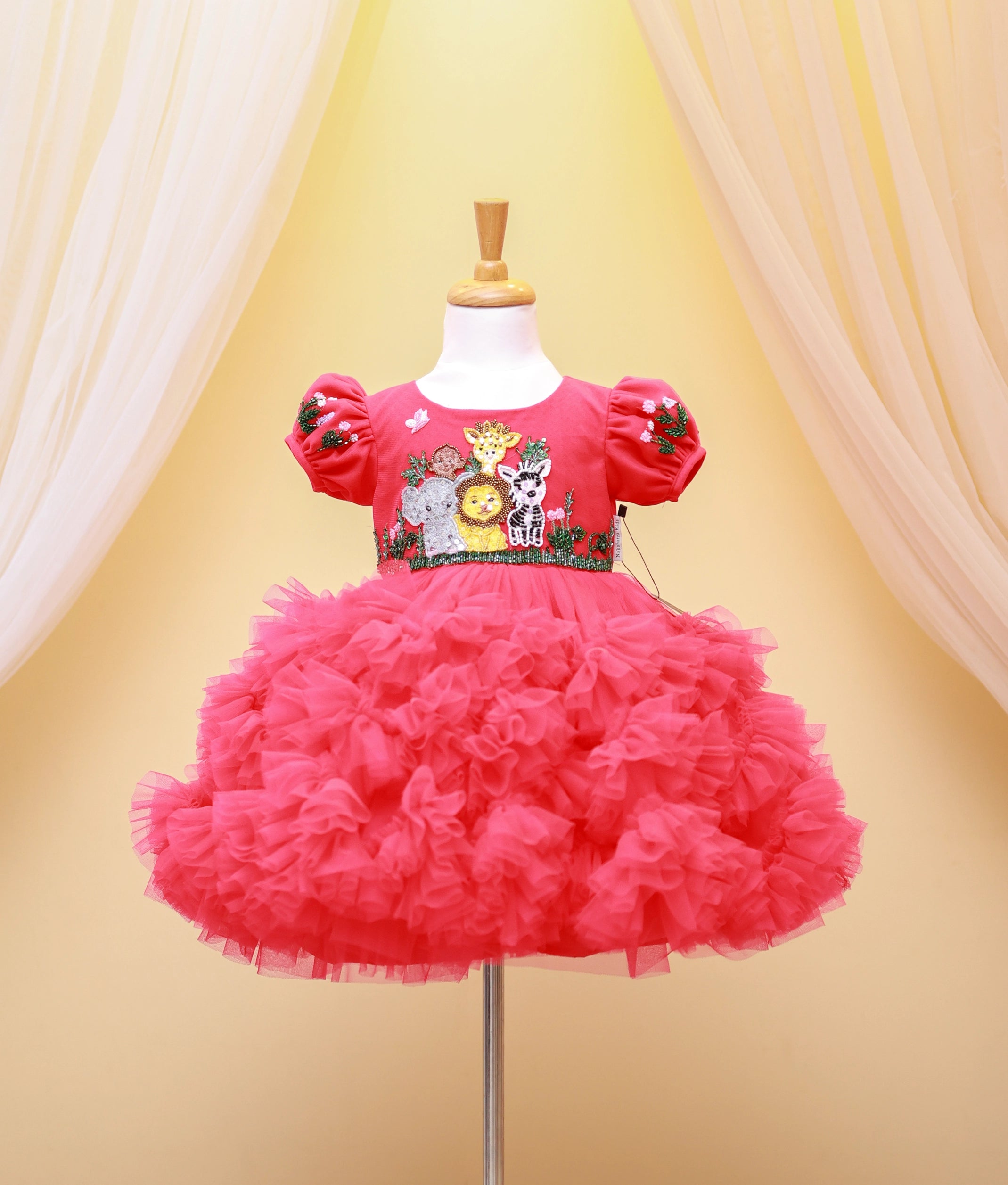 Vibrant Pink Tulle Net Jungle Theme Birthday Frock For Baby Girl –  NakshatraKids LLP