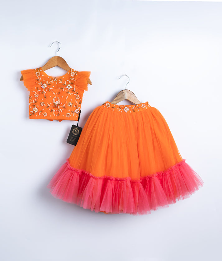 Orange Tulle Net Handworked Skirt And Top – NakshatraKids LLP