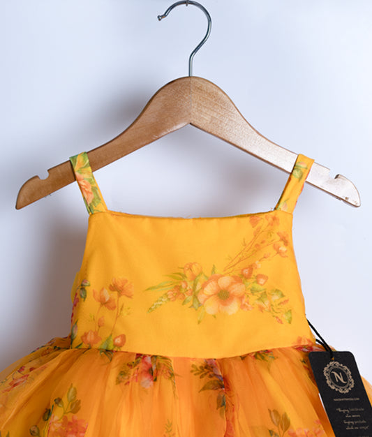 Yellow Printed Organza Casual Frock For Baby Girl [Ready to ship :2323