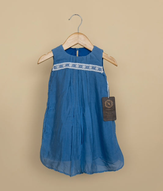 blue color frock with silk embroidery