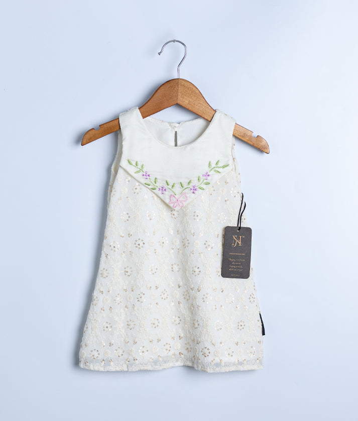 Off White Georgette Cute A line Frock For Baby Girl [Ready to ship:2634]