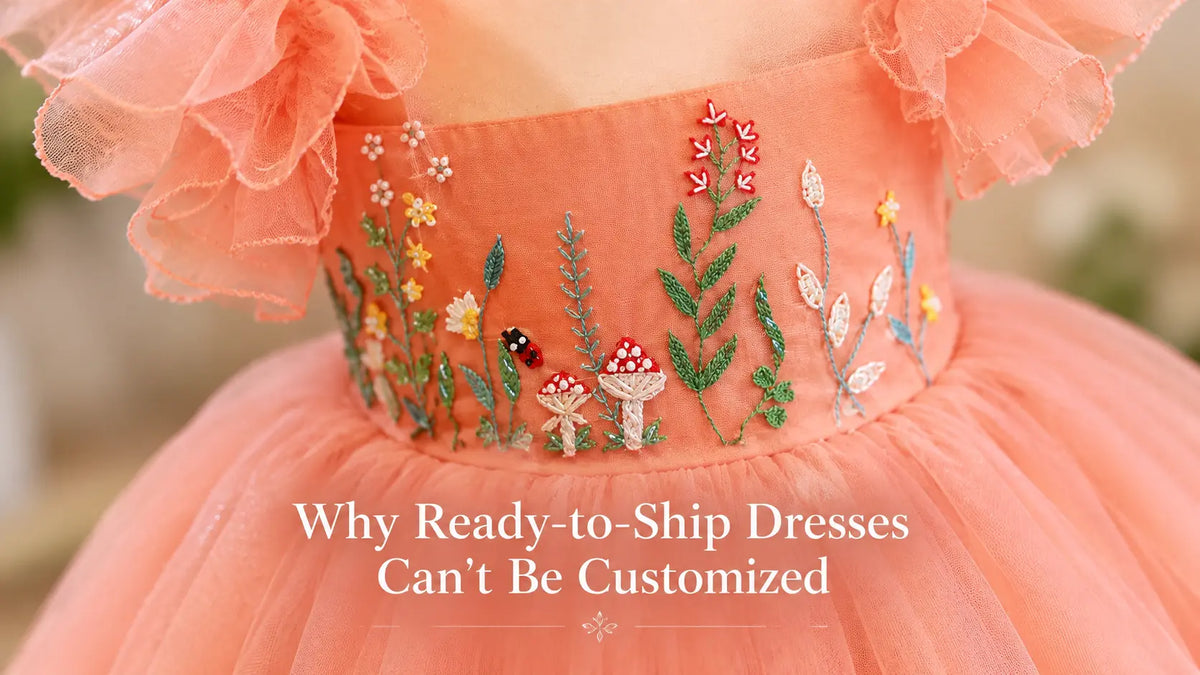Close-up hand embroidery detail on a Nakshatra Kids party dress