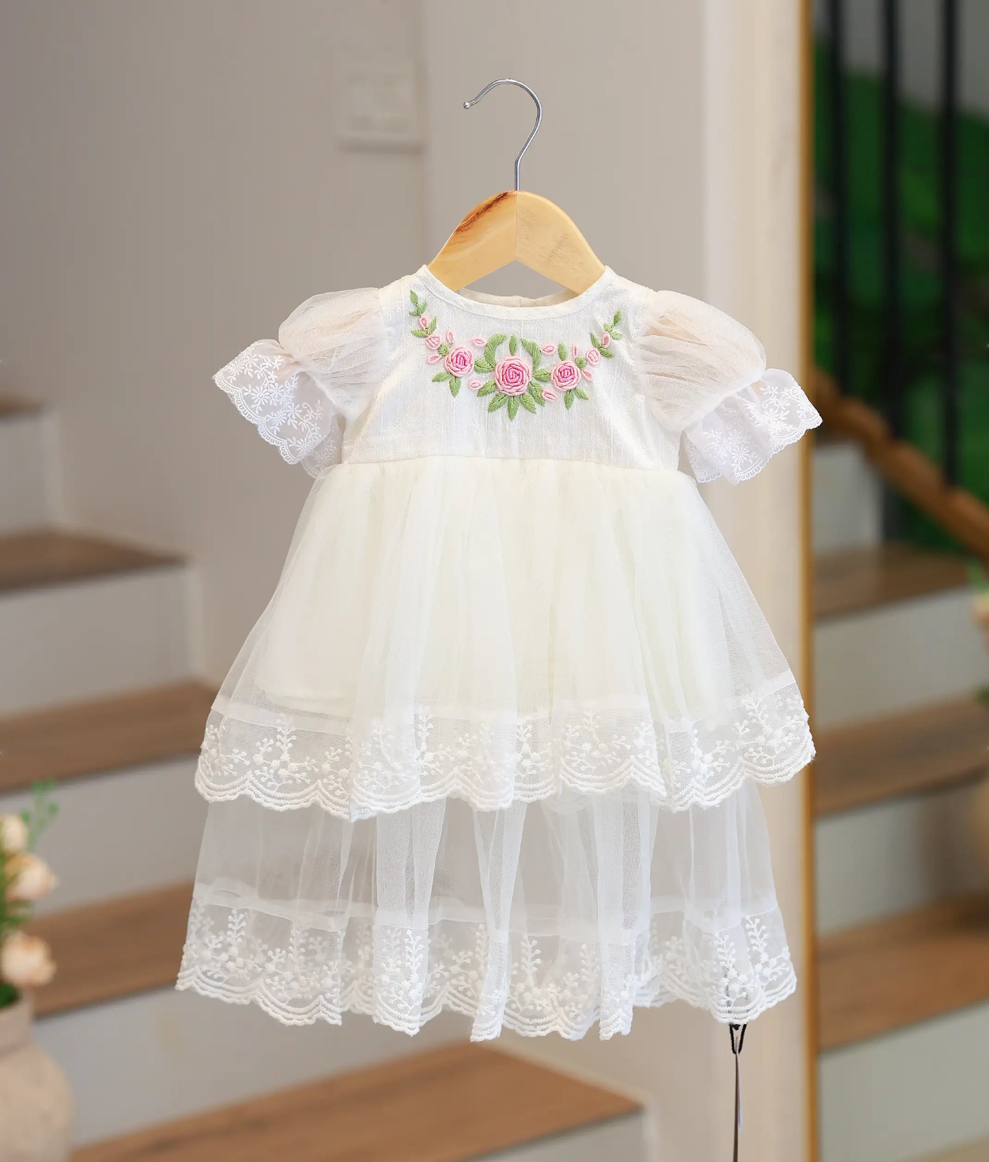 Off-white Tulle Net Handworked Baptism Gown