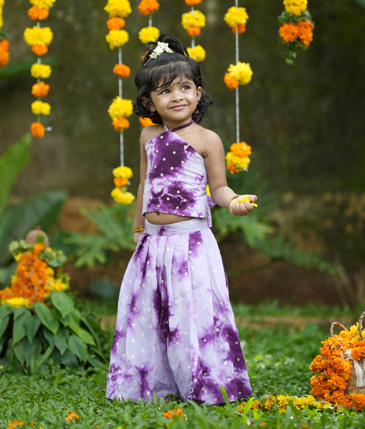 Lavender  Printed Chanderi Skirt and Top For Diwali [2694]
