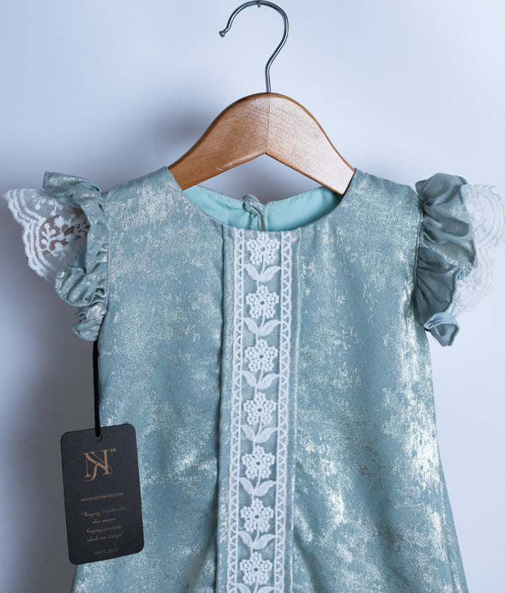 Pastel Green Milan Foil A-line Frock For Baby Girl [Ready to ship:2530]
