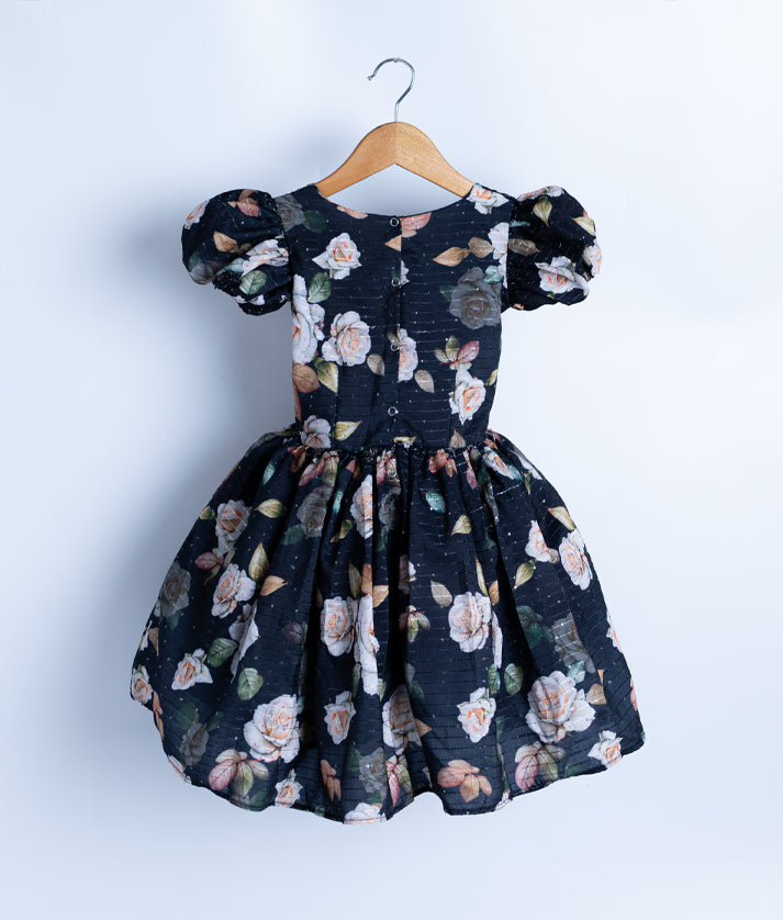 Black Printed Organza Cotton Frock For Baby Girl [2526]