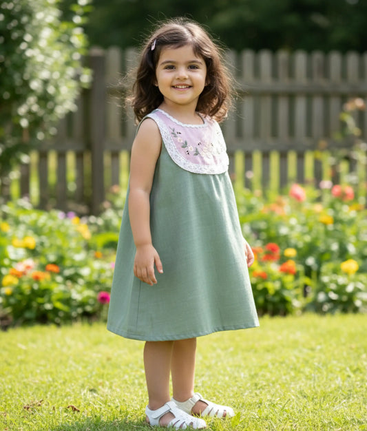 Olive Green A-line Cotton Frock [Ready to ship: 2644]