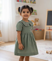 Pastel Green Embroidery Cotton Frock for Baby Girl [2653]