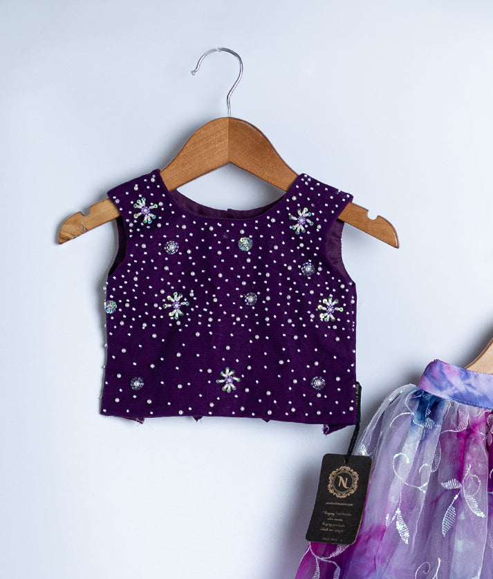 Violet Handwork  Crop Top with Organza Full Skirt For Baby Girl [2045]