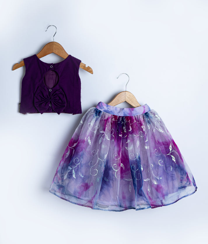 Violet Handwork  Crop Top with Organza Full Skirt For Baby Girl [2045]