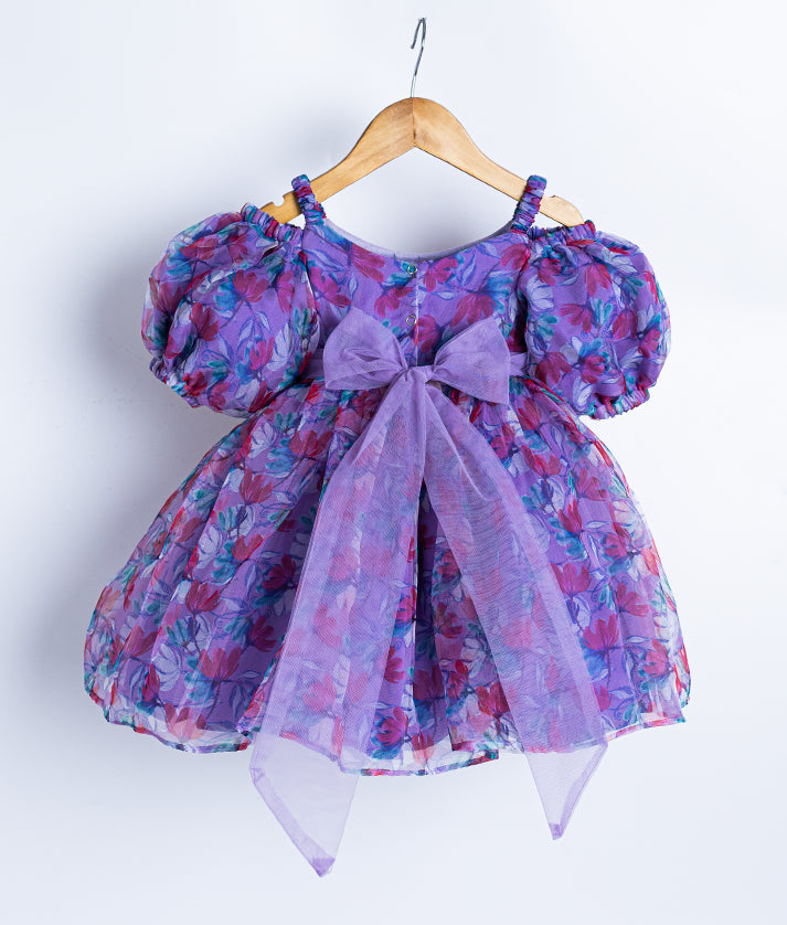 Lavender Printed Organza Casual Frock For Baby Girl [2050]