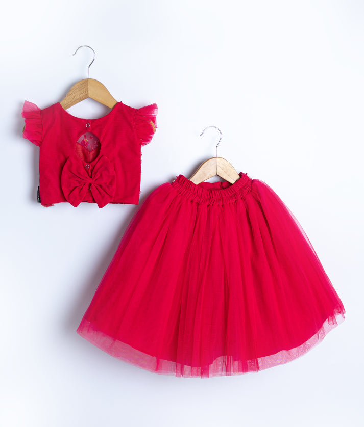 Hot pink Handwork Crop Top With Full Length Skirt For Baby Girl (2150]