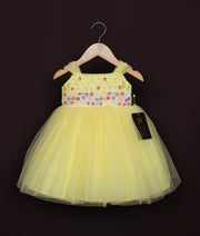 Yellow Tulle Net Handworked Party Wear Frock For Baby Girl [Ready to Ship :2168]
