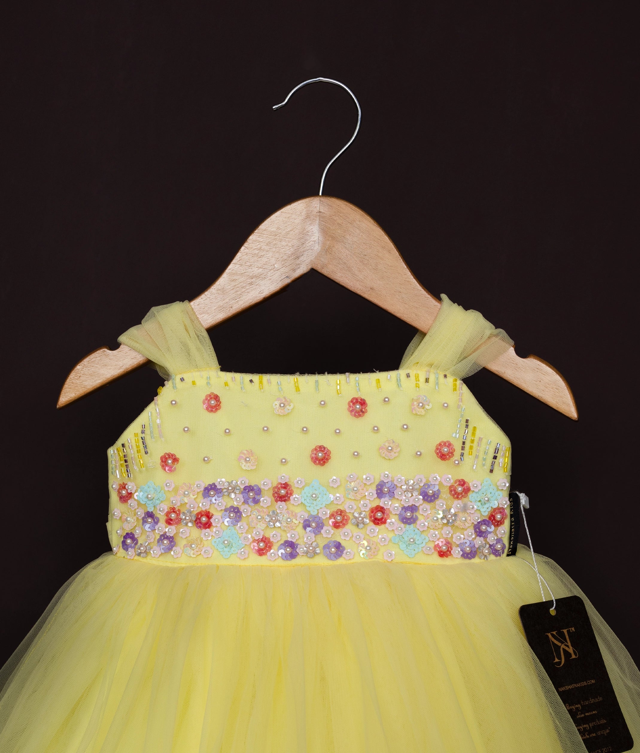 Yellow Tulle Net Handworked Party Wear Frock For Baby Girl [Ready to Ship :2168]