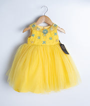 Yellow Tulle Net Handworked Birthday Frock For Baby Girl [Ready to ship :2318]