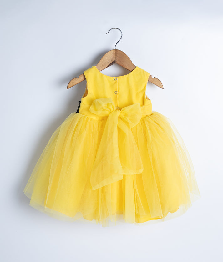 Yellow Tulle Net Handworked Birthday Frock For Baby Girl [Ready to ship :2318]