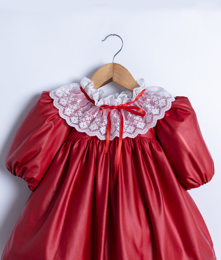 Red Leather Christmas Frock For Baby Girl [2947]