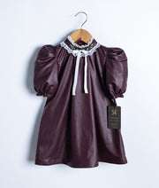 Coffe Brown Leather A-line Frock For Baby Girl [2954]