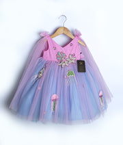 Pink and Blue Shade Mermaid Theme Birthday Frock For Baby Girl [Pre order  :5140]
