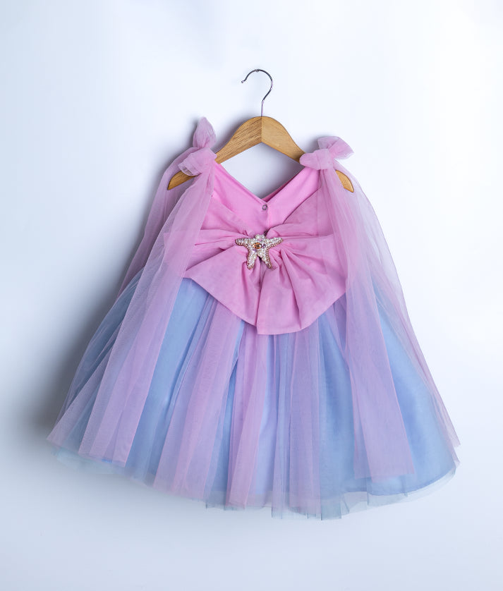 Pink and Blue Shade Mermaid Theme Birthday Frock For Baby Girl [Pre order  :5140]