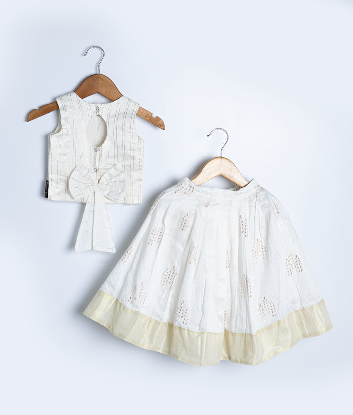 Offwhite Work Material Crop Top With Chanderi Full Length Skirt For Baby Girl [7653]