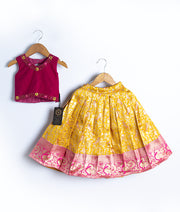 Hot Pink Handwork Crop Top with Full Length Skirt For Diwali/Pongal [7669]