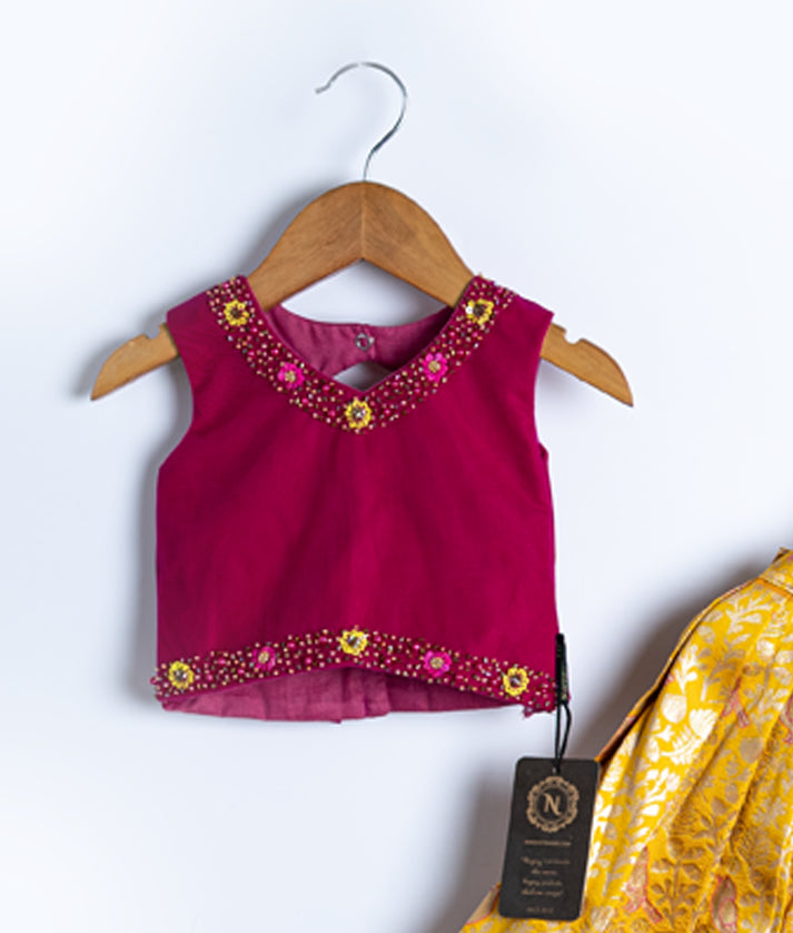 Hot Pink Handwork Crop Top with Full Length Skirt For Diwali/Pongal [7669]