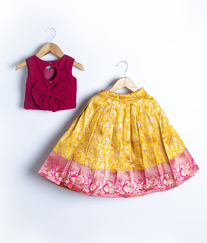 Hot Pink Handwork Crop Top with Full Length Skirt For Diwali/Pongal [7669]