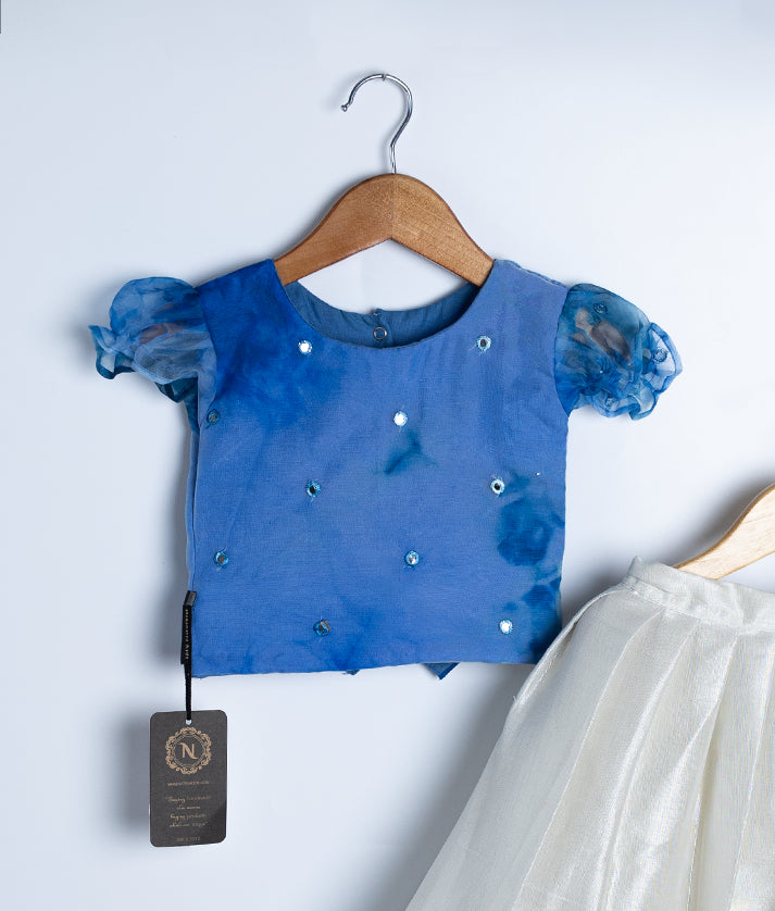 Blue Organza Top With Kasav Full Length Skirt For Vishu [7972]
