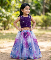 Violet Handwork  Crop Top with Organza Full Skirt For Baby Girl [2045]