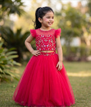 Hot pink Handwork Crop Top With Full Length Skirt For Baby Girl (2150]