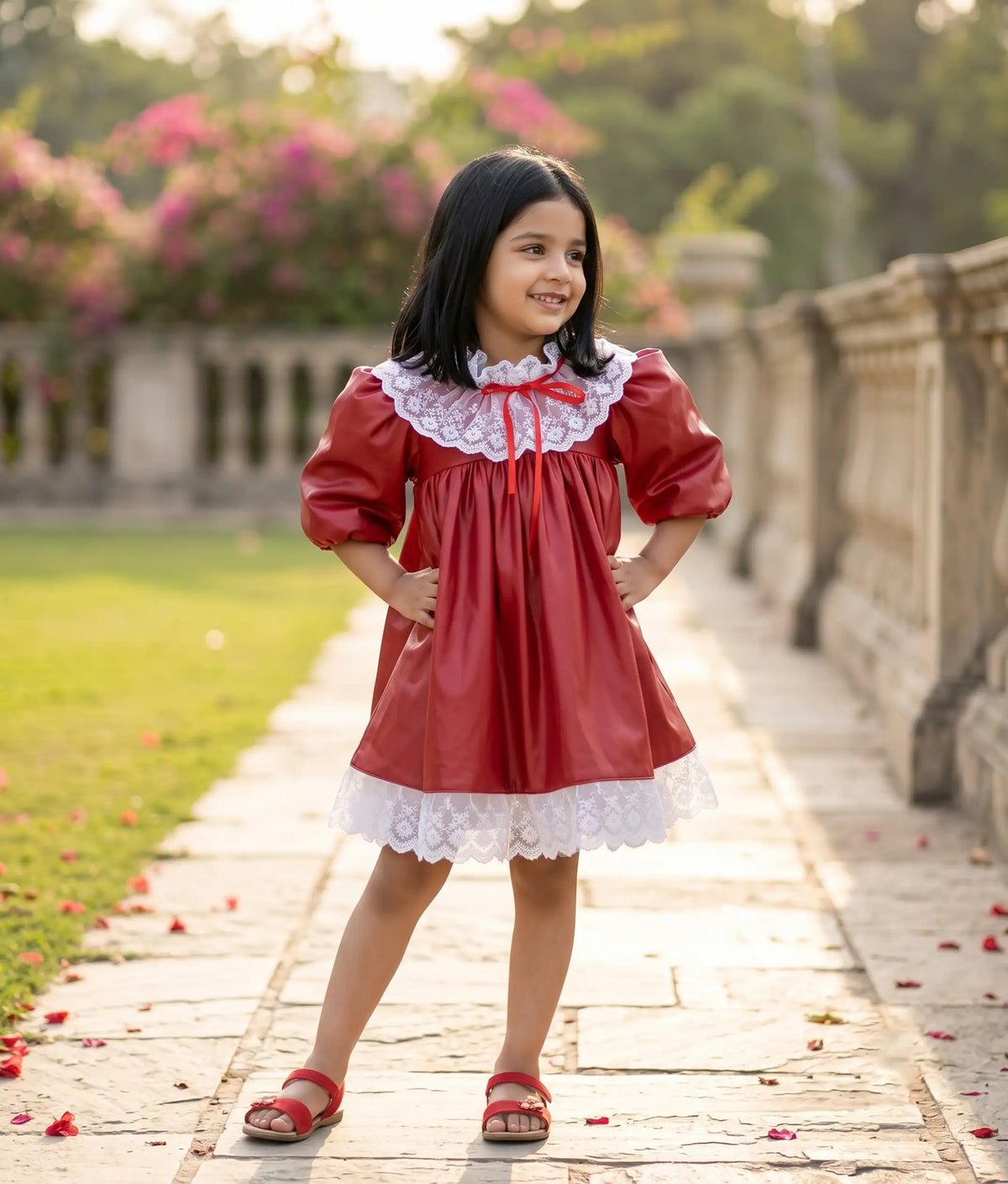 Red Leather Christmas Frock For Baby Girl [2947]