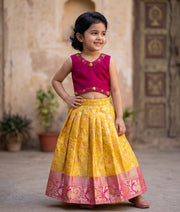 Hot Pink Handwork Crop Top with Full Length Skirt For Diwali/Pongal [7669]