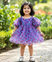 Lavender Printed Organza Casual Frock For Baby Girl [2050]