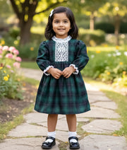 Black and Green Christmas Cotton Frock For Baby Girl [2421]