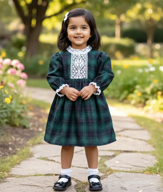 Black and Green Christmas Cotton Frock For Baby Girl [Ready to ship: 2421]