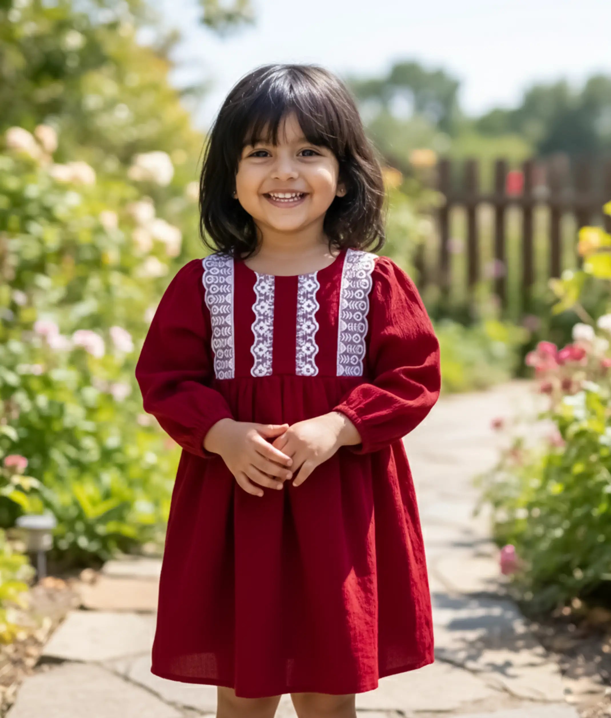 Maroon Crispy Georgette Christmas Frock For Baby Girl [2427]