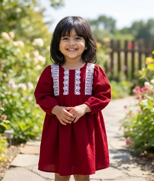 Maroon Crispy Georgette Christmas Frock For Baby Girl [Ready to ship: 2427]