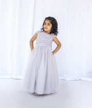 Ash Tulle Net Handworked birthday Gown For Baby Girl [2862]