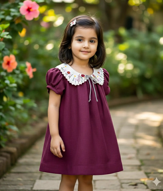 Grape Wine Embroidery Christmas Frock For Baby Girl [Ready to ship: 2917]